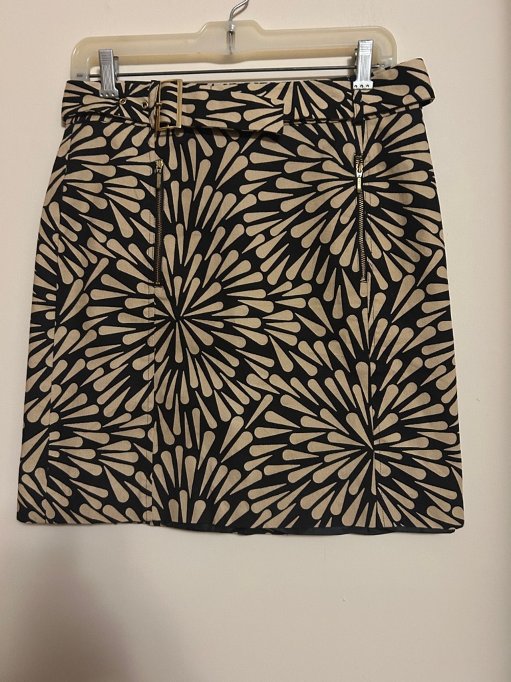 Talbots new w/o tags black/brown cotton belted skirt gold zips/buckle size 6
